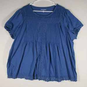 Woman Within Damen Rundhalsausschnitt Baby Puppe Bluse Kurzarm Größe 2X blau - Bild 1 von 6