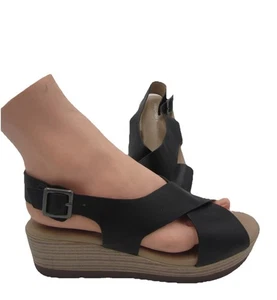 Easy Spirt Sekamila Black Leather Platform Sandals Size 9W - Bild 1 von 13