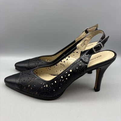 Zapatos de salón Adrienne Vittadini para mujer talla 7,5 M cuero negro Jiante correa al tobillo Foto 1 de 4