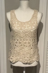 Ultrarosa Häkeltop Damen 100 % Baumwolle cremefarben Tank Größe Small - neu mit Etikett - Bild 1 von 9