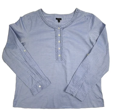 Top Talbots Chambray Popover Trenzado Acento Manga Redonda Botón Preppy Azul Grande Foto 1 de 4