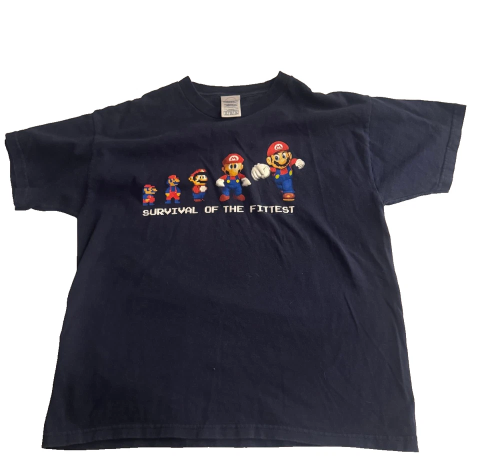 Mario 任天堂复古 Youth XL T 恤海军蓝适者生存 — 第 1/3 张图片