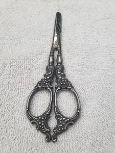 Vintage German Silver Color Grape Handle Scissors 7" Sewing Shears - Picture 1 of 10
