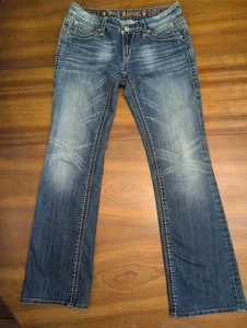 Rock Revival Leah Easy Boot Jeans Women 30 (34x32) Embroidered Distressed Thick - Picture 1 of 18