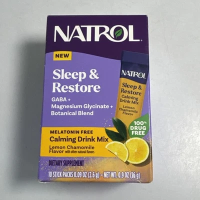 Natrol Sleep + Restore Calming Drink Mix Glicinato de Magnésio 10 Pacotes de Bastões 0127 - Imagem 1 de 4