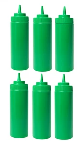 6 Pack Green 16oz Squeeze Bottles Wide Mouth Condiment Sauce Dressing Dispenser - Picture 1 of 1