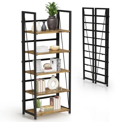5 Tier Wood Book Shelf Organizer, No Assembly Bookshelf for Bedroom Living Ro... - Image 1 of 4