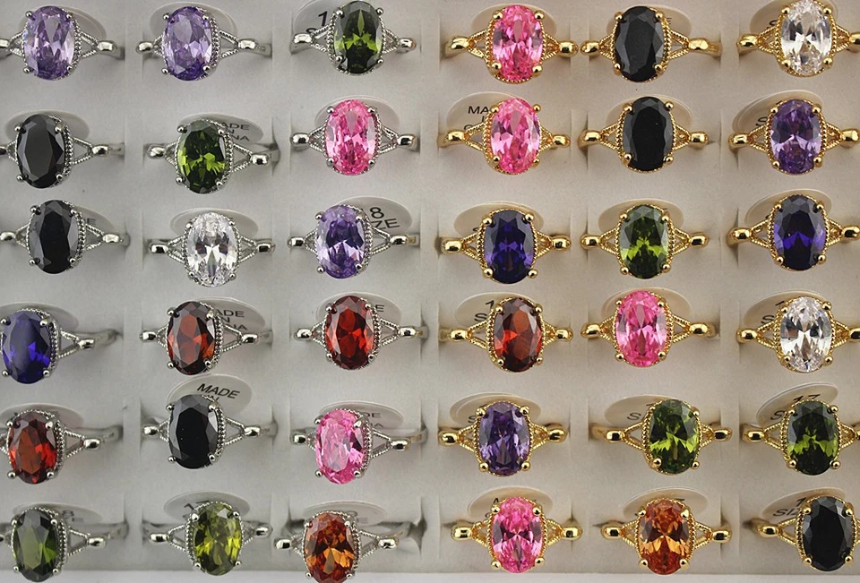 50pcs De gros Lots Tendance Ovale Bijoux  Zirconia cubique Dame Charme Bagues - Imagen 1 de 4