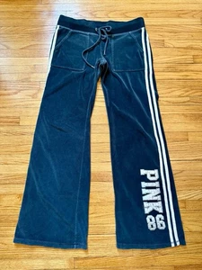 Vintage kleine 30 PINK Victoria's Secret Damenhose schwarz Velours Schlag Jogginghose - Bild 1 von 6