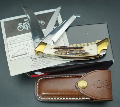 Browning Japan Stag Big Game Model 504 Hunter Hunting Knife /w box sheath NOS A2 - Image 1 of 4