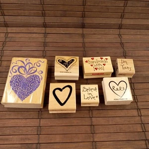 Hearts 7 Piece Rubber Stamp Set JRL Designs Stampin Up Handmade With Love - Picture 1 of 10