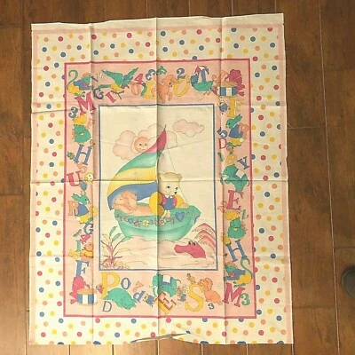 VINTAGE BABY PANEL SPRING INDUSTRIES FABRIC 1 YARD ABC Bear Boat Polka Dot (28) - Image 1 of 4