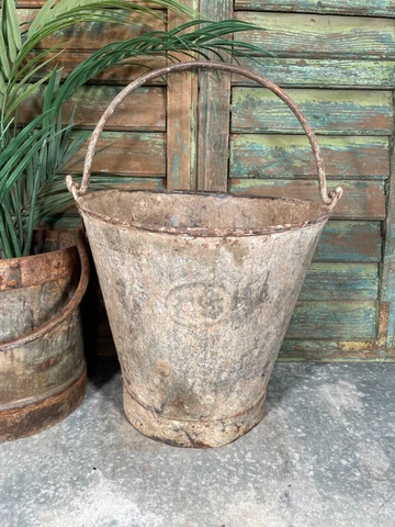 Vintage Old Galvanised Metal Fire Bucket Garden Planter Cover