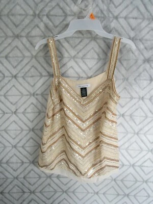 Regata Liz Claiborne tamanho P alças marrons lantejoulas gola V festa casual - Imagem 1 de 3