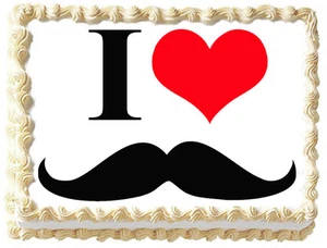 I LOVE MUSTACHE Red Heart Image Edible cake topper decoration - Picture 1 of 11