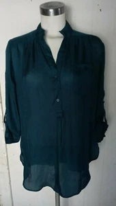 XTaren  Sheer Top Button Tab Sleeve green  Size L Large - Picture 1 of 7