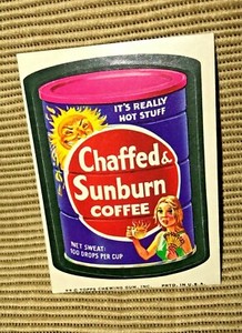 Vintage Topps 1974 Wacky Packages Chaffed & Sunburn Coffee Sticker * READ