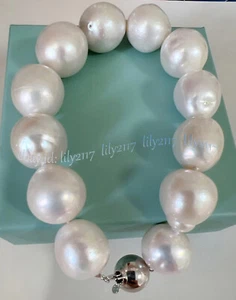 Huge 12-14mm Genuine Natural South Sea White Baroque Pearl Bracelet 7.5-8 inch - Picture 1 of 5
