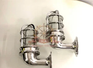 Nautical Solid Aluminium Swan Neck 90 Degree Exterior Wall Light Lot of 2 - Picture 1 of 11