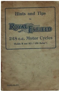 ROYAL ENFIELD MODEL B & BO 250 BULLET ORIG 1933 INSTRUCTION/MAINTENANCE HANDBOOK - Picture 1 of 1