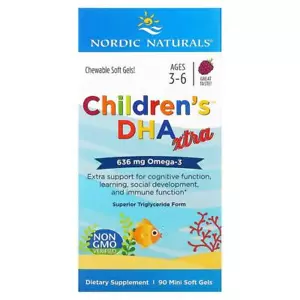 Nordic Naturals, DHA Xtra para niños, edades 3-6, baya, 636 mg, 90 mini geles blandos - Imagen 1 de 2