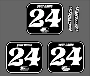 Flat track mx Custom Pre Printed Number plate decals ANY COLORS, # , NAME B/W - Foto 1 di 4
