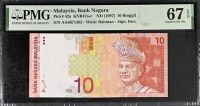 Malaysia, Bank Negara, 10 Ringgit AA FIRST PREFIX (1997) , 67 EPQ HIGH .GRADES - Image 1 of 2