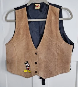 Vtg y2k MICKEY MOUSE UNLIMITED Brown DISNEY LEATHER VEST Jacket Coat Women's M/L - Picture 1 of 10