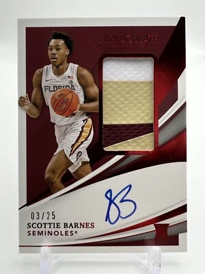SCOTTIE BARNES 2021 IMMACULATE RPA 03/25 FSU SEMINOLES / RAPTORS 3 COLOR PATCH! - Image 1 of 4