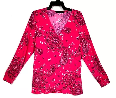 Top tejido elástico manga larga Colleen Lopez para mujer talla 1X estilo sobrepelliz con cuello en V Foto 1 de 4