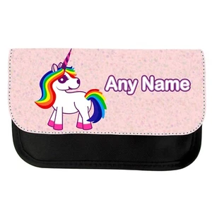 PERSONALISED UNICORN RAINBOW CARTOON PRINT SCHOOL PENCIL CASE / MAKE UP BAG GIFT - Picture 1 of 3