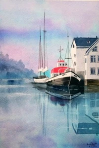 Boat Painting Louisiana Landscape Art Original Watercolor Painting Pink Sunset - Picture 1 of 10