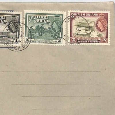 BRITISH GUIANA 1954 FDC QEII 1c 2c 3c Air Letter CTO First Day Cover  XJ23 - Image 1 of 4