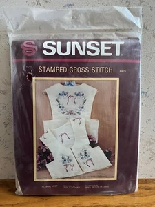Vintage 1984 Sunset Stamped Cross Stitch #4976 Floral Vest Make Sm, Med Or Large - Picture 1 of 2