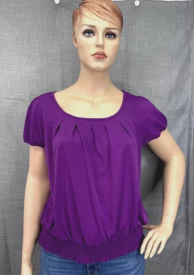 AB Studio Women's Plus SIze 1X Blouse Top Purple Pleated Elastic Waist - Image 1 of 4