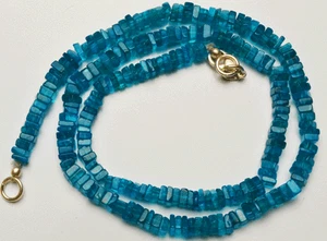 96.CT 16 INCH Neon BLUE APATITE Beads SMOOTH SQUARE Shape  NECKLACE 3.5 TO 4 MM - Picture 1 of 3