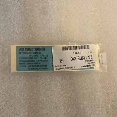 2005-2007 Subaru Impreza AC System Information Label Sticker OEM 73772FE020 Novo - Imagem 1 de 4