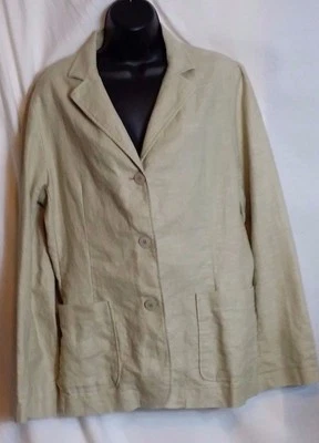 Blazer para mujer Herman Geist beige mezcla Ramie 3 botones talla 14 pequeño Foto 1 de 3
