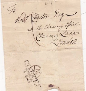 c.1768 2 LINE GLOUCESTER  LONDON BISHOPMARK WRAPPER > ROBERT CHESTER CHANCERY Ln - Picture 1 of 1