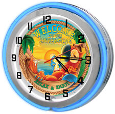 Tiki Bar Paradise 19 In Neon Personalized Backyard Bar Clock