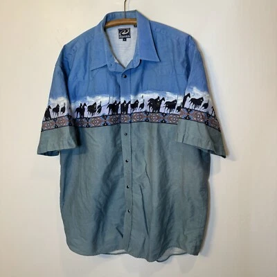 Camisa De Colección Roper Manga Corta Perla A Presión Para Hombres XL Western Caballo Estampado Ecuestre Foto 1 de 4
