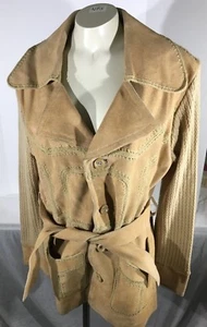 Vintage Ladies Tan Leather Suede Knit Sleeve Jacket Size Large - Picture 1 of 10