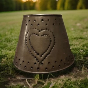 Vintage Punched Tin Pierced Metal Lamp Shade Heart Cutout Country Cabin - Picture 1 of 8