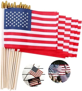 Small American Flags on Stick 5x8 Inch/12 Pack - Mini Ameirican Tricolor - Picture 1 of 7