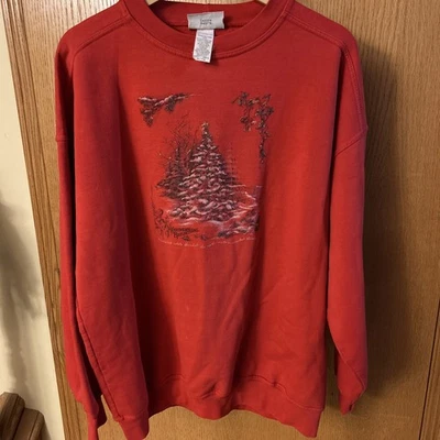 Sudadera De Colección Años 90 Northern Reflections WinterTrees Vacaciones Roja CottageCoreXL Foto 1 de 4