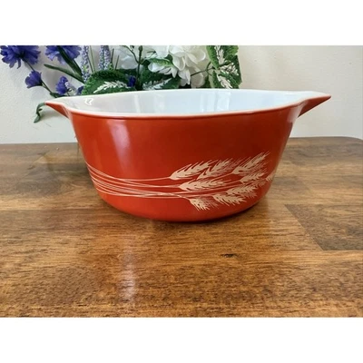 Vintage Pyrex Autumn Harvest Wheat Mixing Bowl Orange with White Wheat Pattern - Image 1 of 4