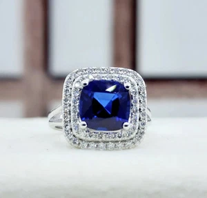 2.50 Ct Natural Blue Sapphire & Diamond Engagement Ring 18K Solid White Gold - Picture 1 of 7
