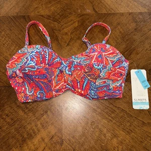 Womens 32D 34C Sunsets Iconic Twist Bandeau Bikini Top Multicolor Underwire NWT - Picture 1 of 7