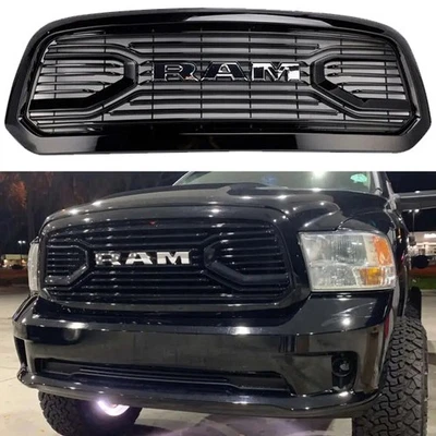 Parrilla delantera negra brillante para Dodge Ram 1500 2013-2018 parrilla con letra cromada ABS Foto 1 de 4