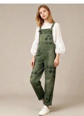 Anthropologie Pilcro Wanderer 拼布绿色弹力实用工作服尺寸 31 — 第 1/4 张图片